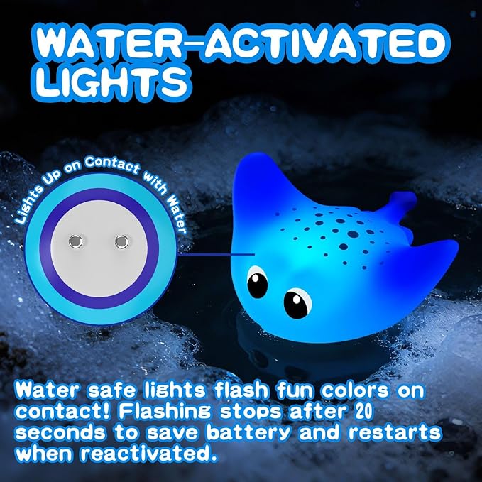 Light Up Bath Toys,Mold Free No Hole Baby Bath Toys for Toddlers,Water-Activated Lights Flashes and Change Color Ocean Animal,Sensory Toys for Kids,Water Table,Bathtub,Shower,Pool