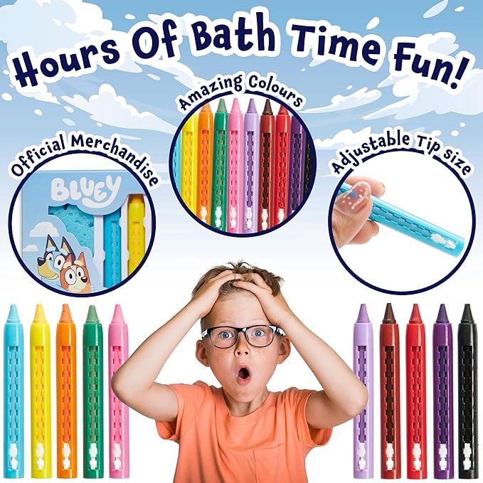Bluey Bath Crayons for Kids Toddlers, Water Colouring Set Bath Toys Washable Non Toxic Easy Grip, Kids Gifts