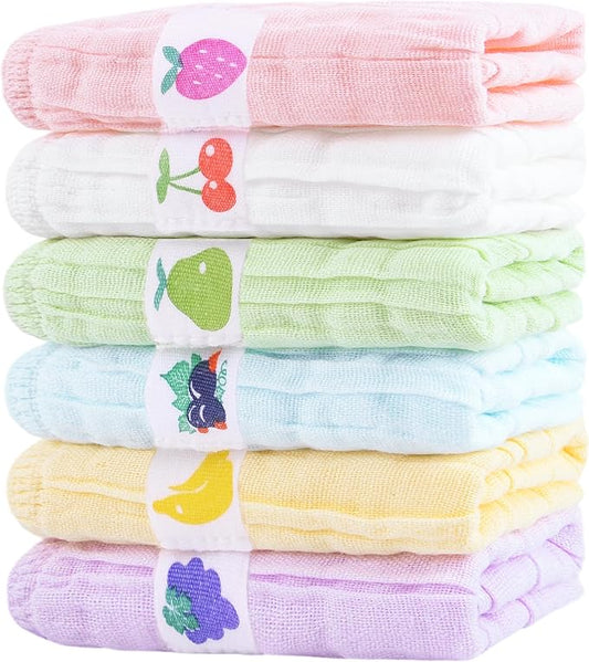 6 Pack Muslin Baby Washcloths 100 Cotton 6 Layer Soft Absorbent Gentle for Newborn Sensitive Skin Stretchy Multi Use for Face Bath and Burp Cloths 10x10 Inches Baby Shower Gift