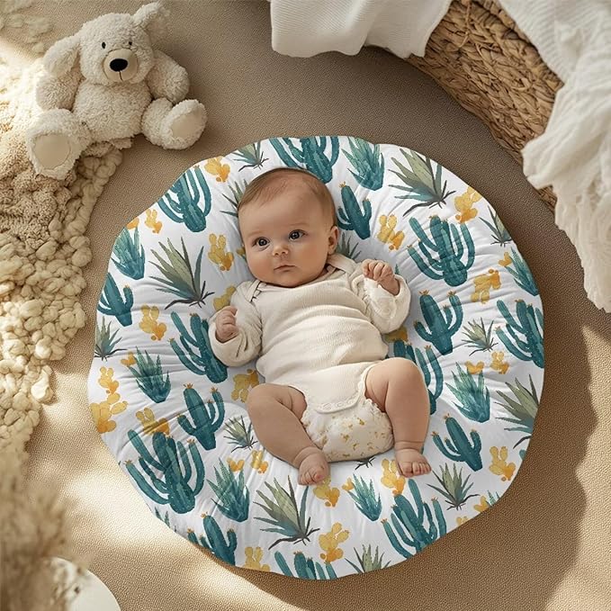 Green Cacti Newborn Lounger Pillow Cover Removable Soft Slipcover for Newborn Baby Padded Lounger Infant Floor Seat Cover for Boys Girls Baby Essentials