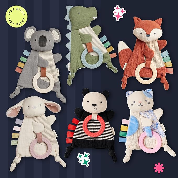 Itzy Ritzy - Bitzy Crinkle Sensory Toy Dinosaur with Crinkle Sound for Babies & Toddlers - Features Soft Braided Teething Ring & Textured Ribbons, Designed for Ages 0 Months and Up, Dinosaur