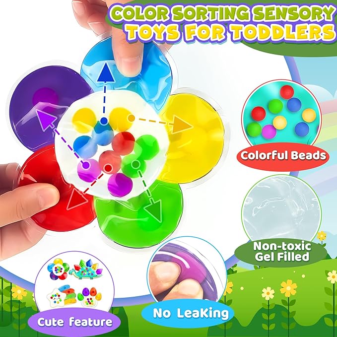 UIIOPJIOM 4PC Color Sorting Sensory Toys for Toddler, Travel Toys for Toddlers Roadtrip Activities Dementia Fidgets for Elderly Classroom Preschool Kid 2 3 4 Year Old Boy Girl Valentine Easter