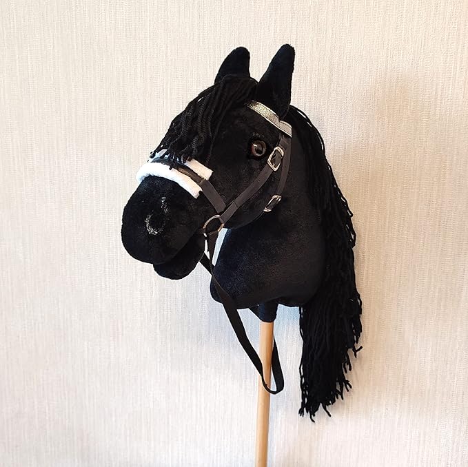 Black Friesian Hobby Horse on a Stick with Bridle for Children 4-10 Years