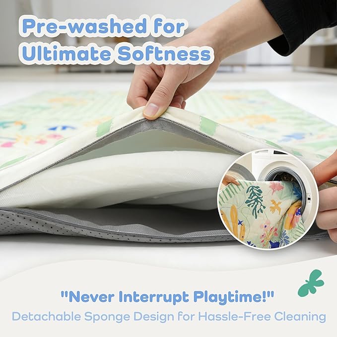 1.5" Thicker Baby Play Mat for Floor, 50x50 Removable & Machine Washable Cover Playpen Mat Softness Foam Mats, Easy-Clean Hygienic, Comfort Safety Kids Crawling (Dazzling World)
