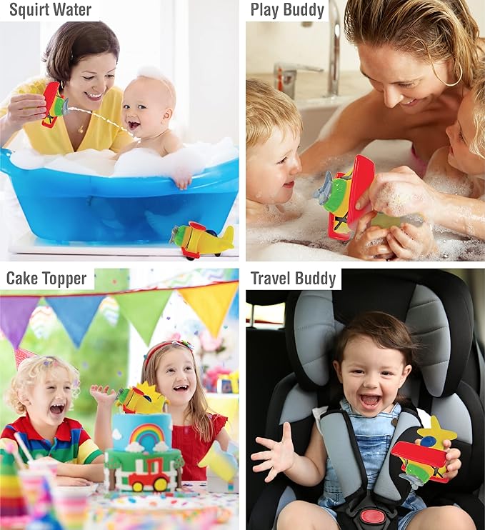 DolliBu Biplane Squirter Bath Toy - Floating Rubber Airplane Baby Toy, Cute Airplane Toys for Kids, Fun Toddler Bath Squirt Toys for Pool, Bathtub, or Beach