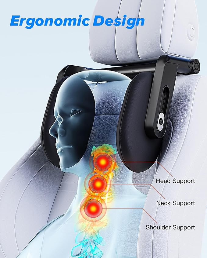 RunSnail Car Headrest Pillow, 2025 Upgrade 360° Rotating Travel Headrest, 3-Point Linkage Adjustable, Thickened Breathable Memory Foam Headrest, Travel Car Sleeping Pillow for Kids, Adults