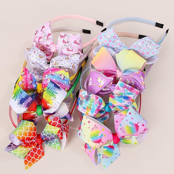 10pcs Unicorn Hair Bows Headbands Pineapple Mermaid Print Headband Girls Princess Hairbands for Children Kids