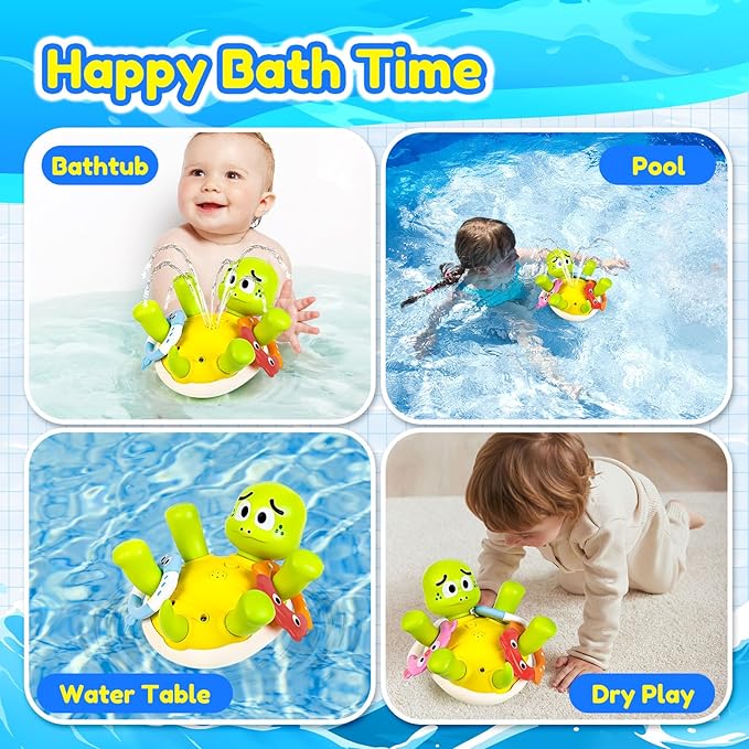 Baby Bath Toy Sprinkler, Rechargeable Turtle Bath Toys for Kids Toddlers Ages 1-3 2-4 with 5 Rings, Mold Free Bath Pool Water Spray Toys for Babies Toddlers 1-3-5, Great Birthday Gifts for Kids