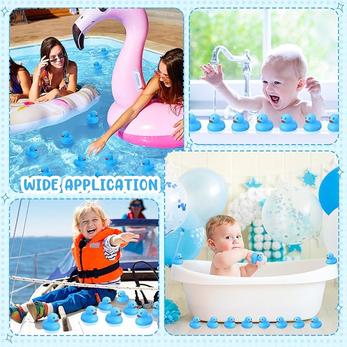 Hungdao 48 Pcs 2 Inch Mini Rubber Ducks for Kids Children Party Favors Bulk Bath Ducks Summer Pool Floating Toys Rubber Duckies Birthday Gifts for Boys Girls Baby Shower Supplies(Blue)