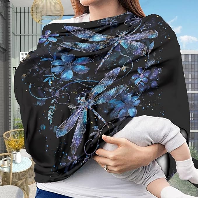 AFPANQZ Dragonfly Nursing Cover Breastfeeding Covers Stretchy Babies Car Seat Cover Gender Neutral Soft Breathable Infant Carseat Canopy Shopping Cart Stroller Canopy for Baby