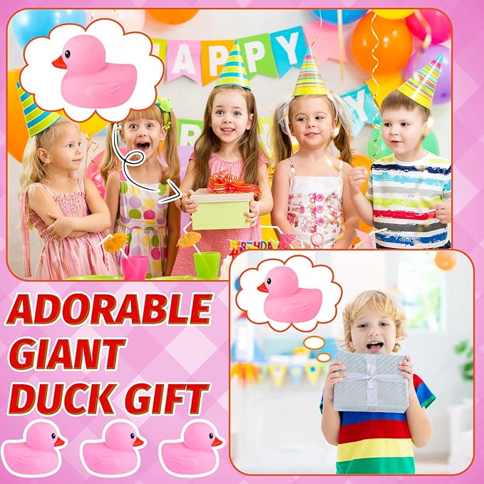 Honoson 6.89 Inch Giant Rubber Duck Big Rubber Duck Large Duckling Bath Toy with Squeaky Sound for Summer Baby Shower Birthday Party Favor Gift(Pink)