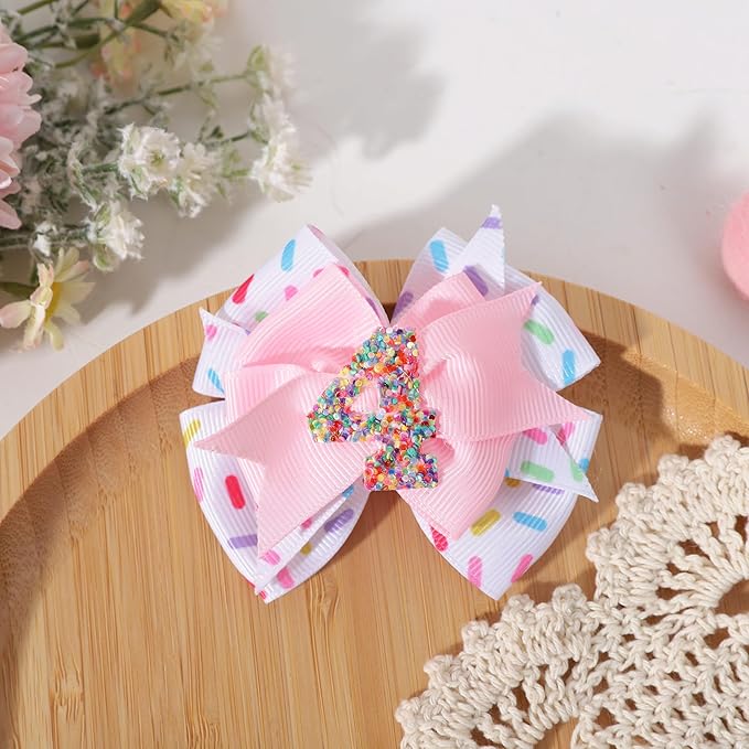 Sprinkle Hair Bow for Girls - Confetti First Birthday Pink Party Decorations, Ice Cream Theme for 1st Birthday (4th Hair Bow)