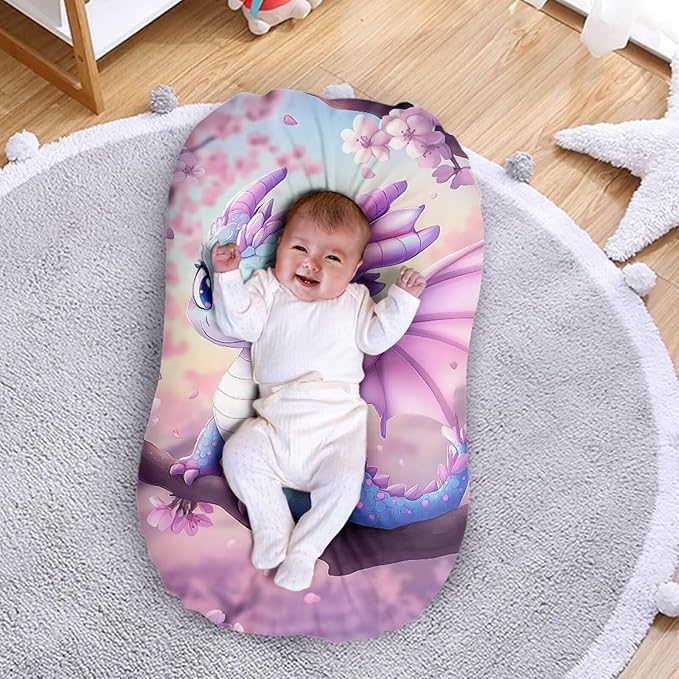 Dragon Snuggle Me Lounger Cover for Baby Boys and Girls, Cherry Blossoms Lounger Pillow Covers, Newborn Infant Nest Slipcover 31.5'' x 21.3''