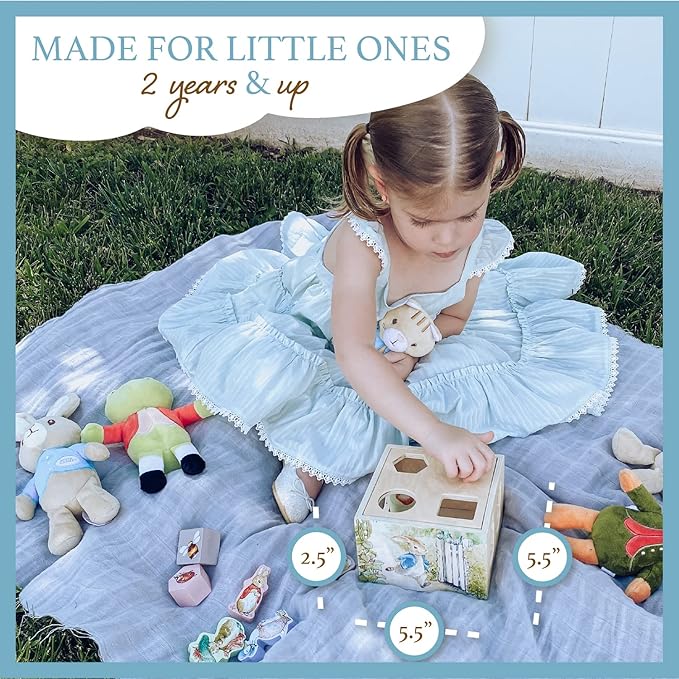 KIDS PREFERRED Beatrix Potter Peter Rabbit Wooden Shape Sorter for Toddlers, Includes 8 Pieces, Multicolor