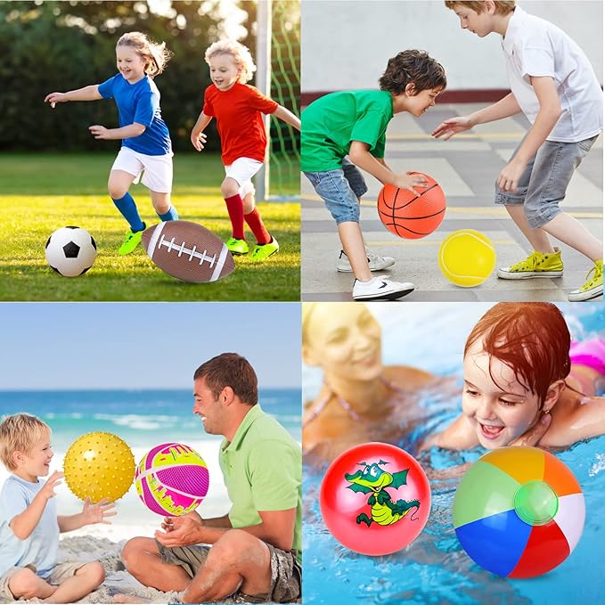 Balls for Toddlers, Toy Balls for Kids, Set of 8 Sport Toys with Pump/Beach Ball/Soccer/Basketball/Tennis/Football/Massage Ball/Rugby/PlaygroundBalls for Indoor Outdoor Party Games
