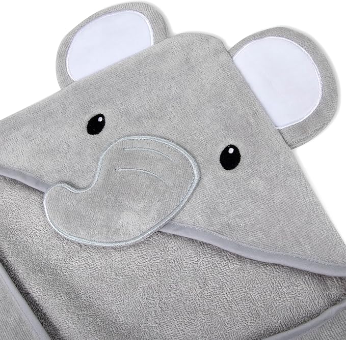 Baby Animal Hooded Towel and Washcloth Set for Newborns, Infants, Toddlers Boys and Girls 3-24 Months (Elegant Grey Elephant)