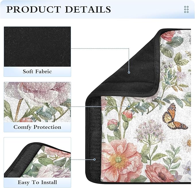 CHIFIGNO 2 Pack Seat Belt Cover Pad Pastel Colored Flowers and Butterflies Car Seat Straps Cover Comfortable Car Seat Shoulder Strap Pads for Adults Women Kids