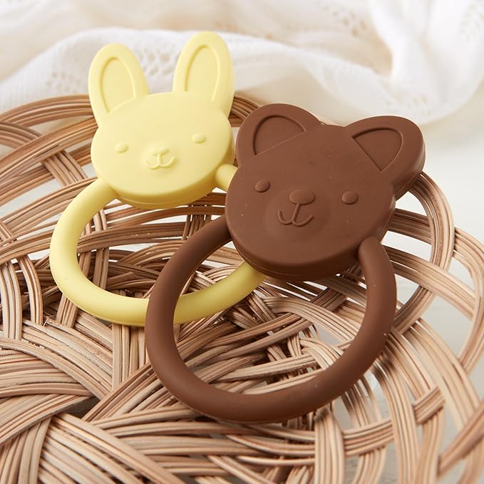 C.R. Gibson 100% Food Grade Silicone Bear Baby Teether for Infants, 2.75" x 4.25", Multicolor
