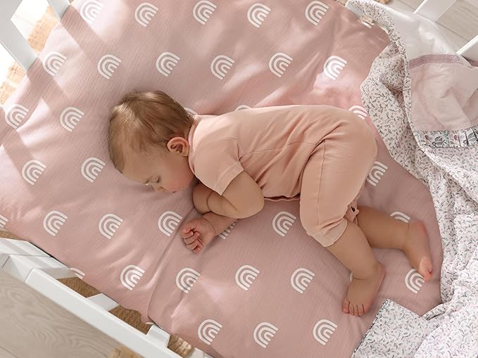 Meracorallo Muslin Mini Crib Sheet, Pack n Play Fitted Sheet, Soft and Breathable Pack and Play Playard Mattress Sheet for Baby Boys and Girls, Rainbow