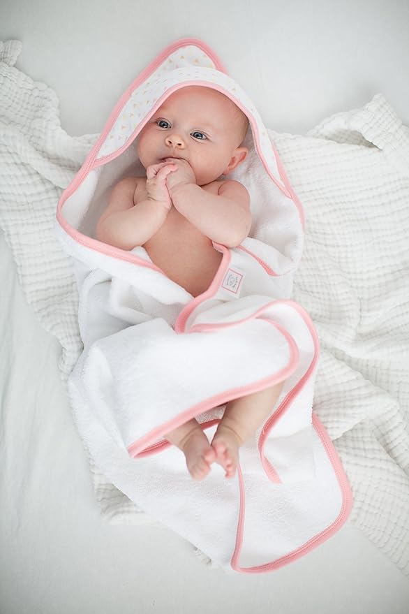 SwaddleDesigns Cotton Terry Baby Hooded Towel, Tiny Triangle Shimmer, Pink