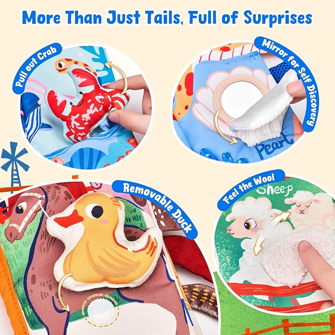 JoyCat 2-Pack Baby Cloth Books 0-6-12 Months - Farm & Ocean Infant Sensory Toys - Tummy Time Mirror & Montessori Developmental Learning -Easter Basket Stuffers Gift Set Girl Boy