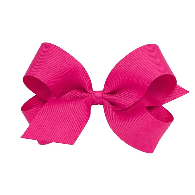 Wee Ones Girls' Classic Grosgrain Hair Bows with Plain Wrap Center, No-Slip Hair Clip, Handmade, Shocking Pink, Large