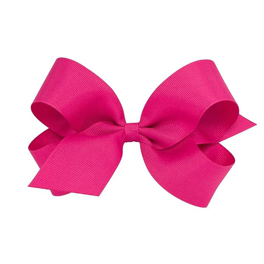 Wee Ones Girls' Classic Grosgrain Hair Bows with Plain Wrap Center, No-Slip Hair Clip, Handmade, Shocking Pink, Large