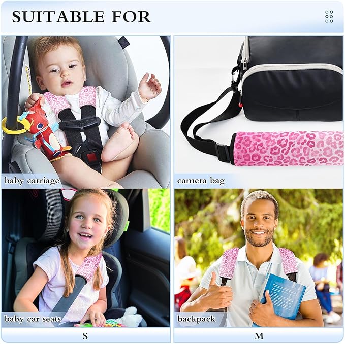 2 Pack Seatbelt Covers Seat Belt Cover Pad for Adults Boys Girls Car Seat Strap Covers Pads Cushion Universal Shoulder Strap Pad Protector for Backpack Camera Bag 6.5 Inch Gradient Pink Leopard Print