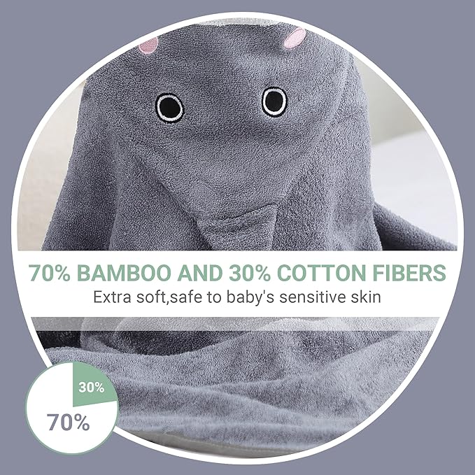 MICHLEY Bamboo Viscose Baby Hooded Bath Towel for 0-5 Years Boys and Girls, 29.5 x 39.5 Inch Ultra-Soft and Quick-drying Infant Bath(Shark)