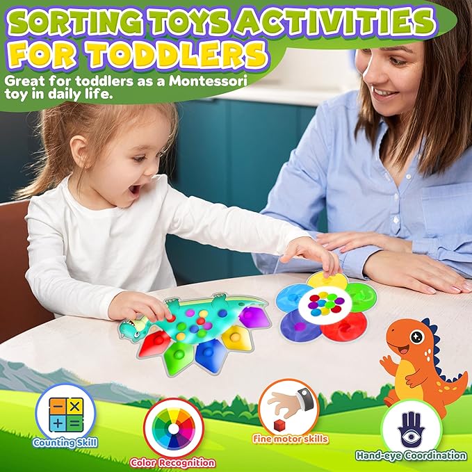 UIIOPJIOM 4PC Color Sorting Sensory Toys for Toddler, Travel Toys for Toddlers Roadtrip Activities Dementia Fidgets for Elderly Classroom Preschool Kid 2 3 4 Year Old Boy Girl Valentine Easter