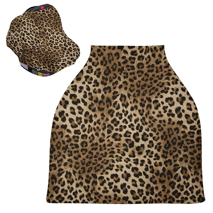Pretty Leopard Print Stretchy Baby Car Seat Cover Infant Canopy Nursing Covers Breastfeeding Cover Breathable Windproof Winter Scarf for Boys Girls