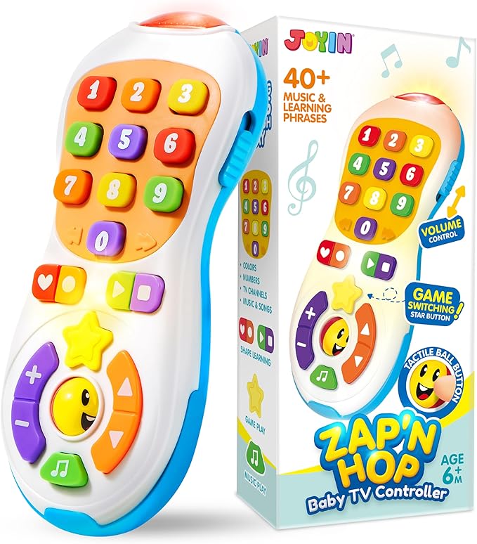 JOYIN Baby Toys 6-12 Months - TV Remote Control Toy with 40+ Music and Learning Phrases & Volume Control, Birthday Gift for Todder Girls Boys