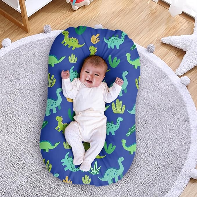 Cute Dinosaur Snuggle Me Lounger Cover for Baby Boys Cartoon Print Baby Lounger Covers 31.5'' x 21.3'' Soft and Breathable Nest Replacement Slipcover Blue
