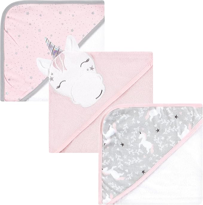 Hudson Baby Unisex Baby Cotton Rich Hooded Towels, Pink Unicorn, One Size