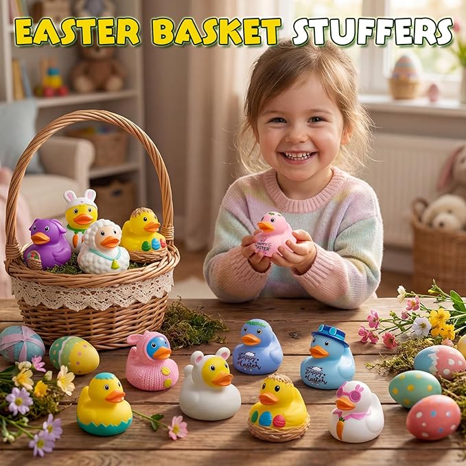 Easter Duck Bath Toys for Kids,Bunny Ducks Light Up Bath Toys for Toddlers, Easter Bathrub Toys Presents for Boys Girls Party Favors Decor