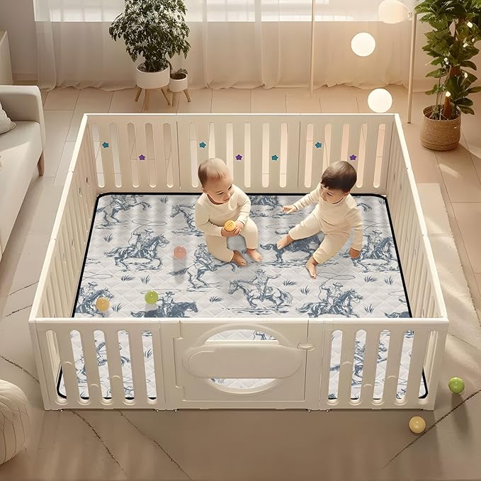 Baby Play Mat Western Cowboy Horse Retro 50" X 50" Play Gym Crawling Mat Soft Non-Slip Portable Picnic Floor Mat for Infant, Babies, Toddler, Kids