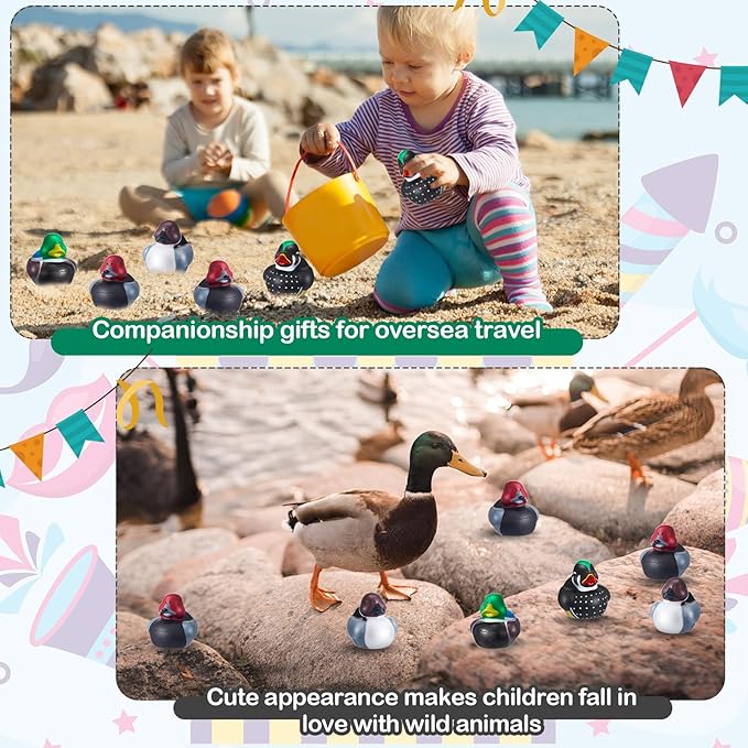 Deekin 24 Pcs Mallard Rubber Ducks 2 Inch Decoy Duck Themed Party Favors Mallard Rubber Ducks for Ducky Hunting Party Cruise Ships for Shower Birthday Gift Activity (Decoy Duck)