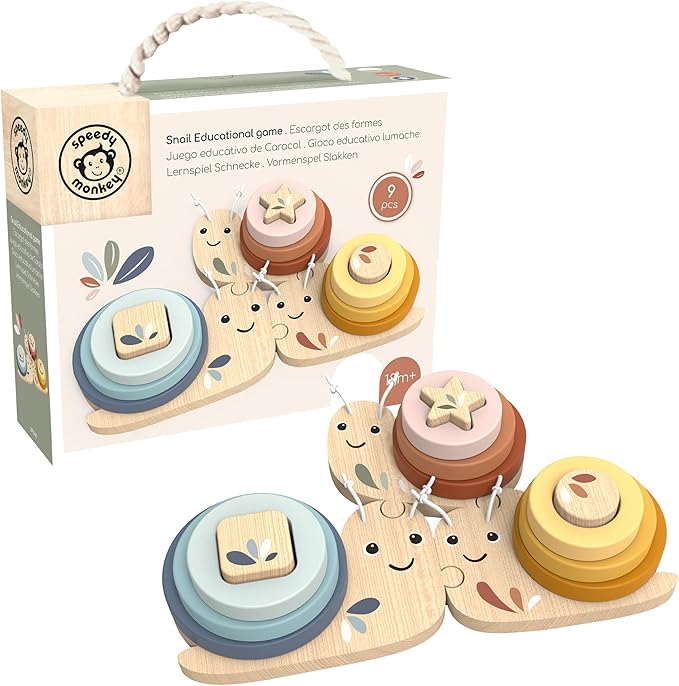 SPEEDY MONKEY Snail Educational Game for Toddlers 18m+ | Wooden Stacking & Sorting Ring Toy for Kids | Color Recognition, Counting & Fine Motor Skills Activity | Preschool Learning Gift