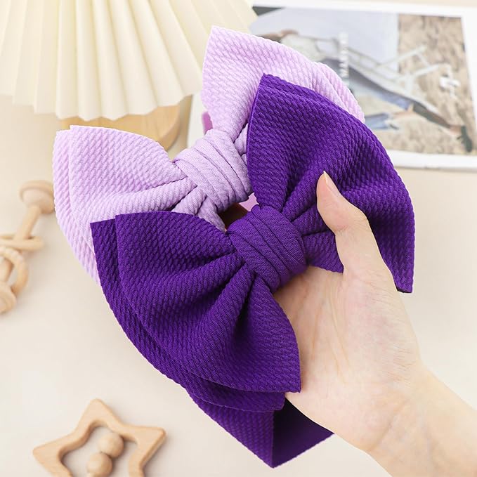 YanJie 2PCS 7'' Super Durable Soft Knot Headbands with Hair Bows Infant Toddlers Kids Hair Accessories Violet Purple Headband for Newborn Baby Girls