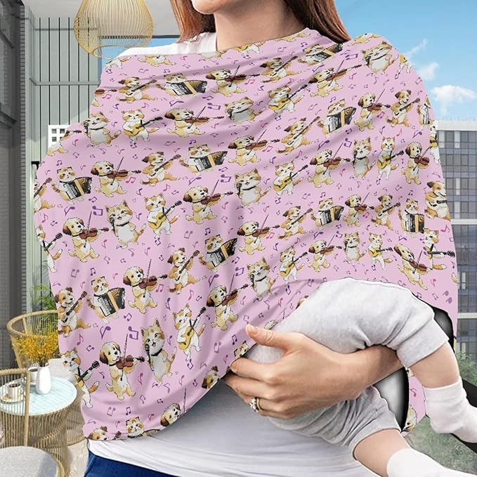 AFPANQZ Cartoon Dogs Cats Stretchy Baby Car Seat Nursing Breastfeeding Cover Super Breathable Multiuse Infant Carseat Canopy Stroller Cover Scarf All Seasons Girl Baby