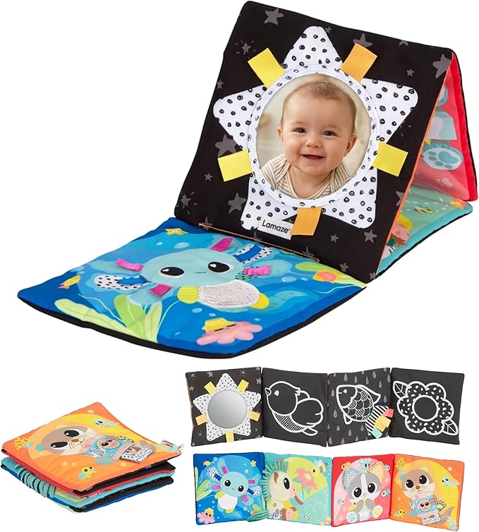 Lamaze Tummy Time Baby Mirror Toy - High Contrast Sensory Mirror for Infant Development, Foldable & Portable Baby Activity Toy, Visual & Fine Motor Stimulation for Newborns - 0 Months and Up