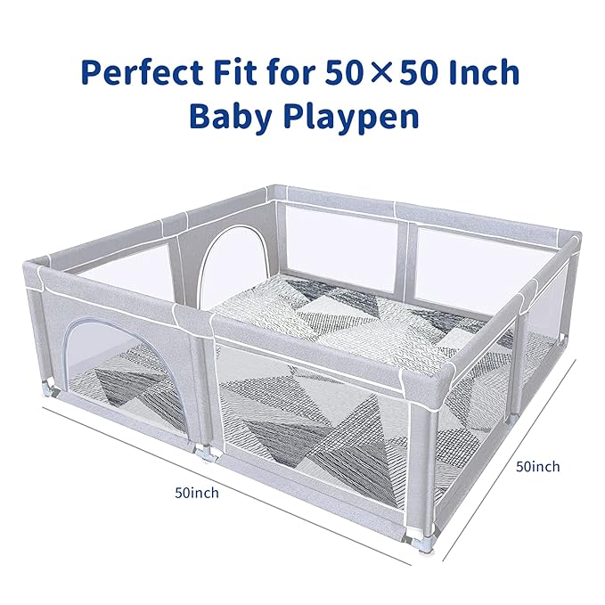 TANOSHII Baby Play Mat for 50"x50" Playpen, Machine Washable Kids Mat, Cotton,Foldable Crawling Mat for Floor,One-Piece Crawling Mat Non Slip Baby Mat for Floor,Portable Travel Large Play Mats