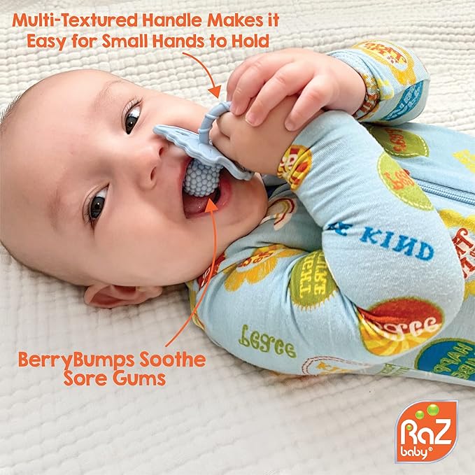 RaZbaby Teether Bundle - 1 RaZberry Teether with 2 Chompy Teethers - Perfect Combination of Teething Relief for 3M+ Infants