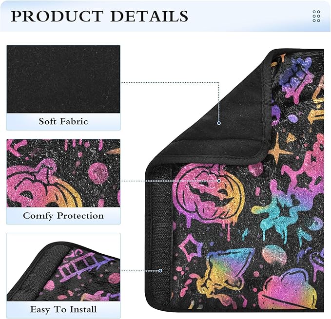 2 Pack Seatbelt Covers Seat Belt Cover Pad for Adults Boys Girls Car Seat Strap Covers Pads Cushion Universal Shoulder Strap Pad Protector for Backpack Camera Bag 10x7.7Inch Black Punk Pumpkin Hallowe