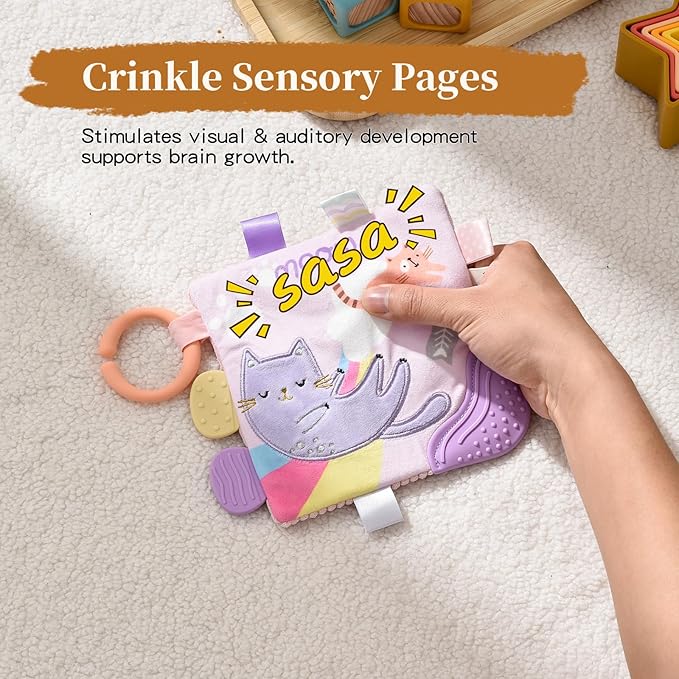 SILI FACTORY 4Pack Soft Baby Book, Touch Feel Crinkle Cloth Books for Babies, Cute Sensory Book for Babies 0-6 6-12 Months, Tummy Time Stroller Toy, Newborn for Boys Girls(Wildlife