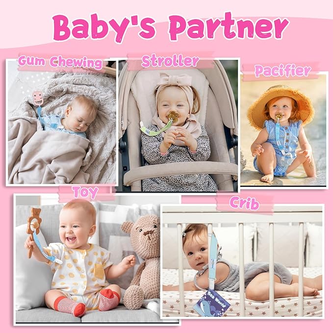 babygoal Floral Pacifier Clips, 6 Pack Binky Paci Holder Clips Leashes Fits for Most Baby Pacifiers and Binkies