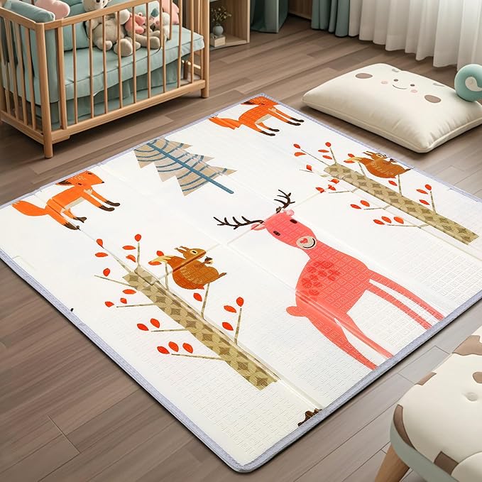 Foldable Baby Play Mat, 47" x 47" Baby Playmat for Playpen, 0.4 inch Thick Waterproof Reversible Foam Play Mat for Infant Crawling Baby for 50x50 Playpen