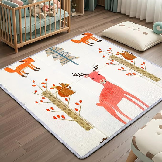 Foldable Baby Play Mat, 47" x 47" Baby Playmat for Playpen, 0.4 inch Thick Waterproof Reversible Foam Play Mat for Infant Crawling Baby for 50x50 Playpen
