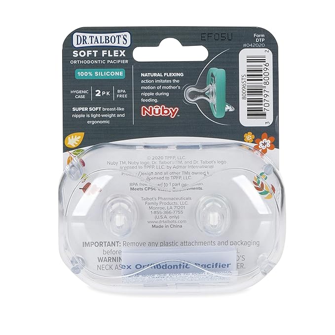 Dr. Talbot's Soft-Flex Orthodontic Pacifiers 0-6 Months, Pink/Aqua, 2 Pack