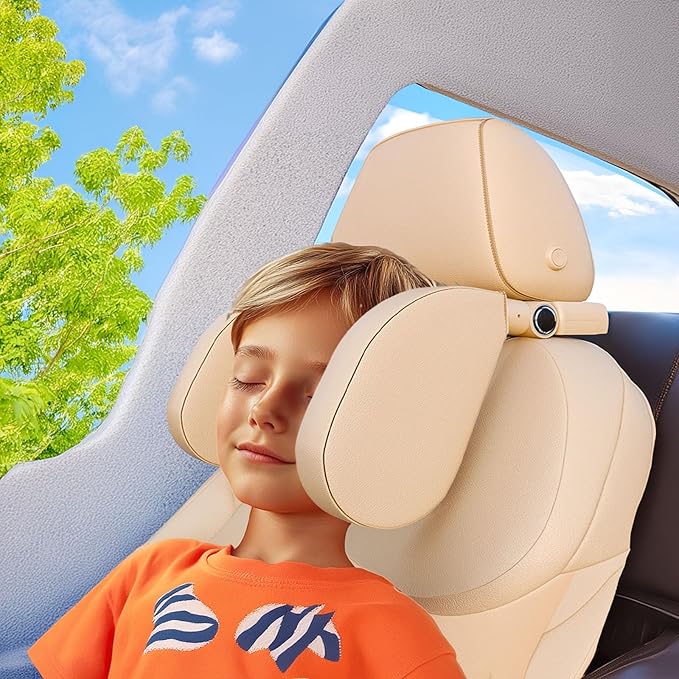 180° Adjustable Car Headrest Pillow,Neck Support Pillow, U-Shaped Memory Foam Travel Sleeping Pillow, Multi-Function Hook Design for Adults and Kids(Yellow)